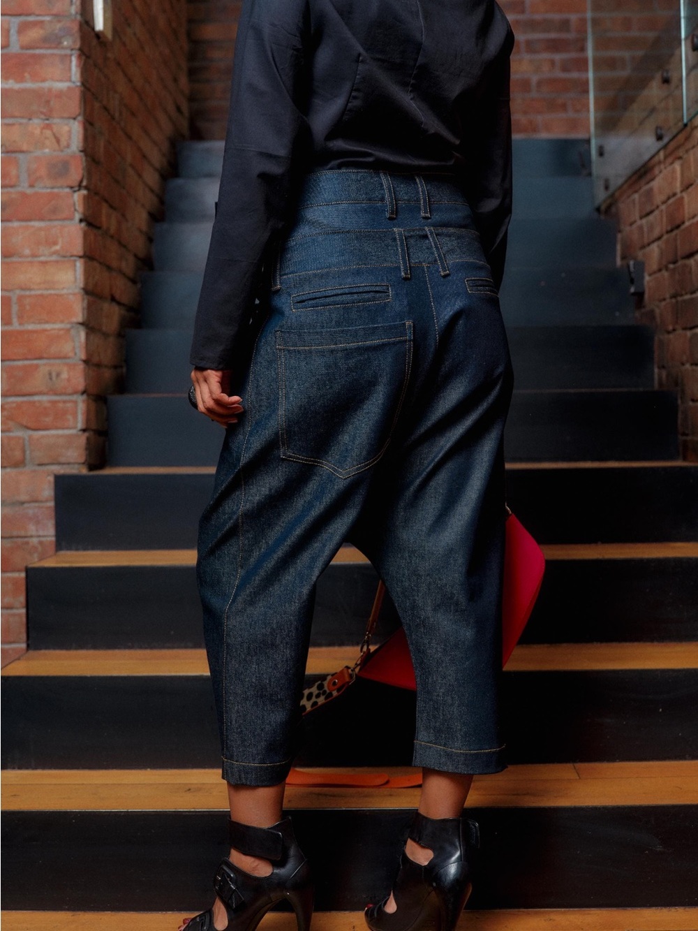 FollowMe FS Avant Garde Double Belt Drop Crotch Denim Jeans- XS - Picture 4 of 6